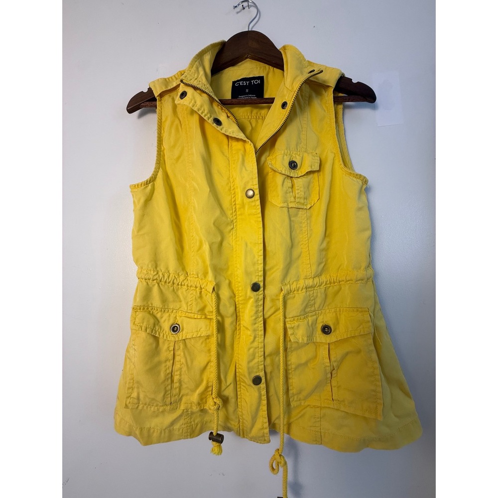 C'est Toi Womens Yellow Tencel Utility Vest Cargo Pocket Drawstring JA4098 S